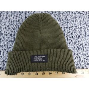 Levi Strauss Beanie Hat Olive Green Ribbed Knit Casual Winter Warm OS